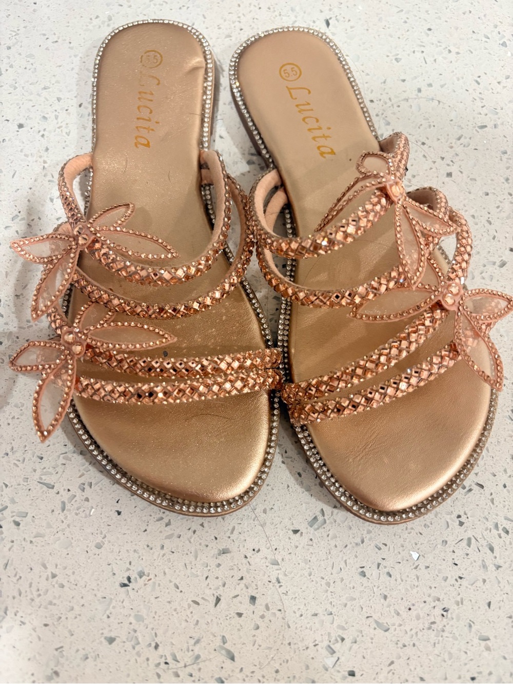 Embellished Rose Gold Floral Strappy Women's Sandal